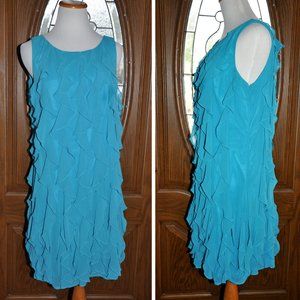 Calvin Klein Short Teal Ruffled Cocktail Gatsby Flapper Dress Size 12